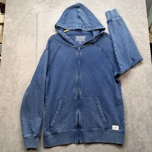 Fair Harbor Zip Hoodie Navy Organic Cotton Full Zip Sweatshirt Medium